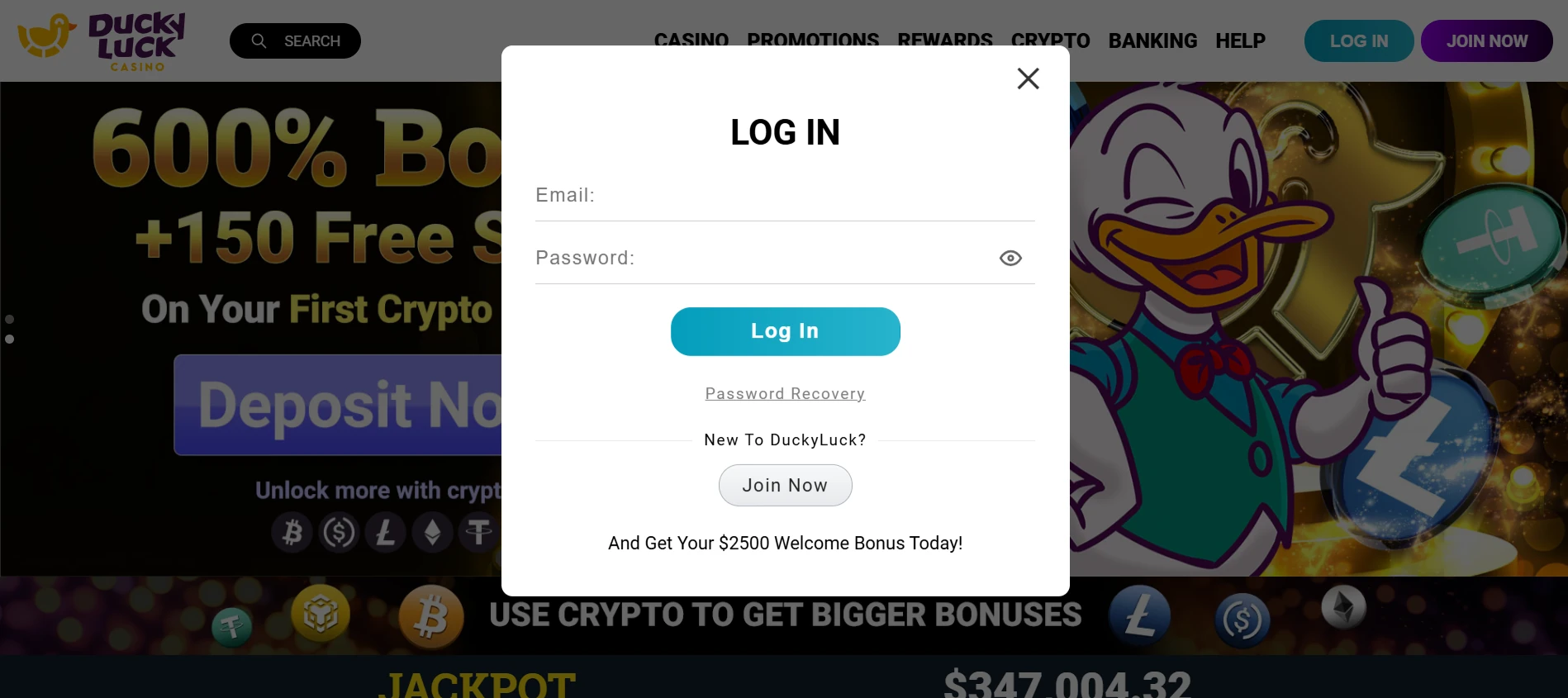 DuckyLuck login form